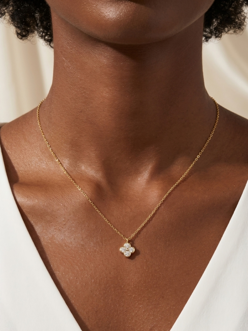 Moissanite Gold Clover Pendant Necklace - Picture 4 of 8